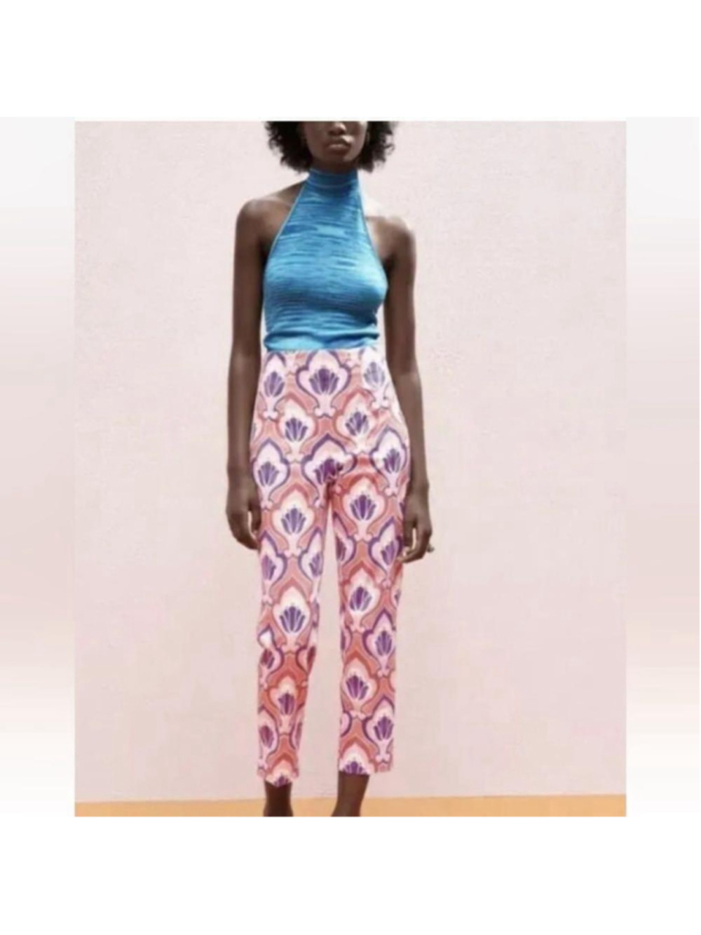 Zara Floral Chino Ankle Trouser Pants summer house vacation sz 2 NWT